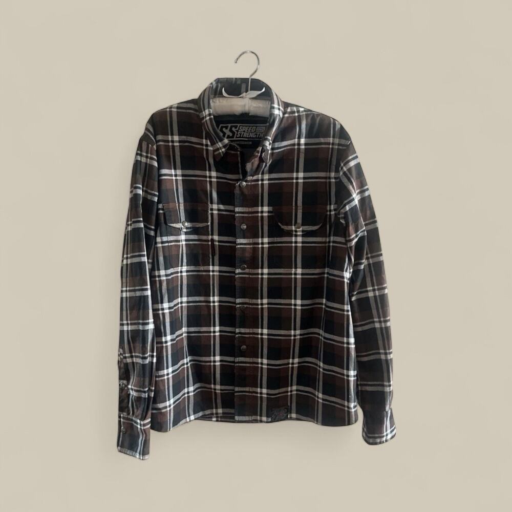 Speed And Strength‎ SSX 9 Moto Riding Plaid Shirt Jacket Size 2XL Brown Black